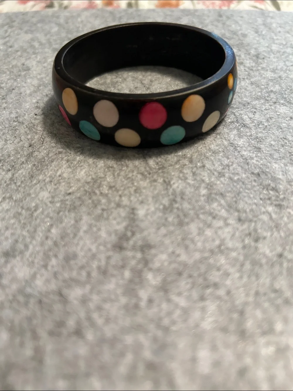 Vintage Black Bangle Bracelet with Multicolor Polka Dots
